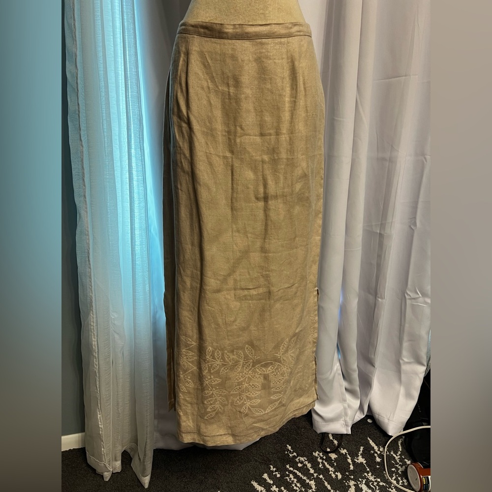 Vintage david Dart Women Med, Linen Midi Side Slits Straight Stretch Waist skirt